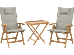 Beliani Parvekekalustesetti Akaasiapuinen Ruskeanharmailla Pehmusteilla Java Cheap