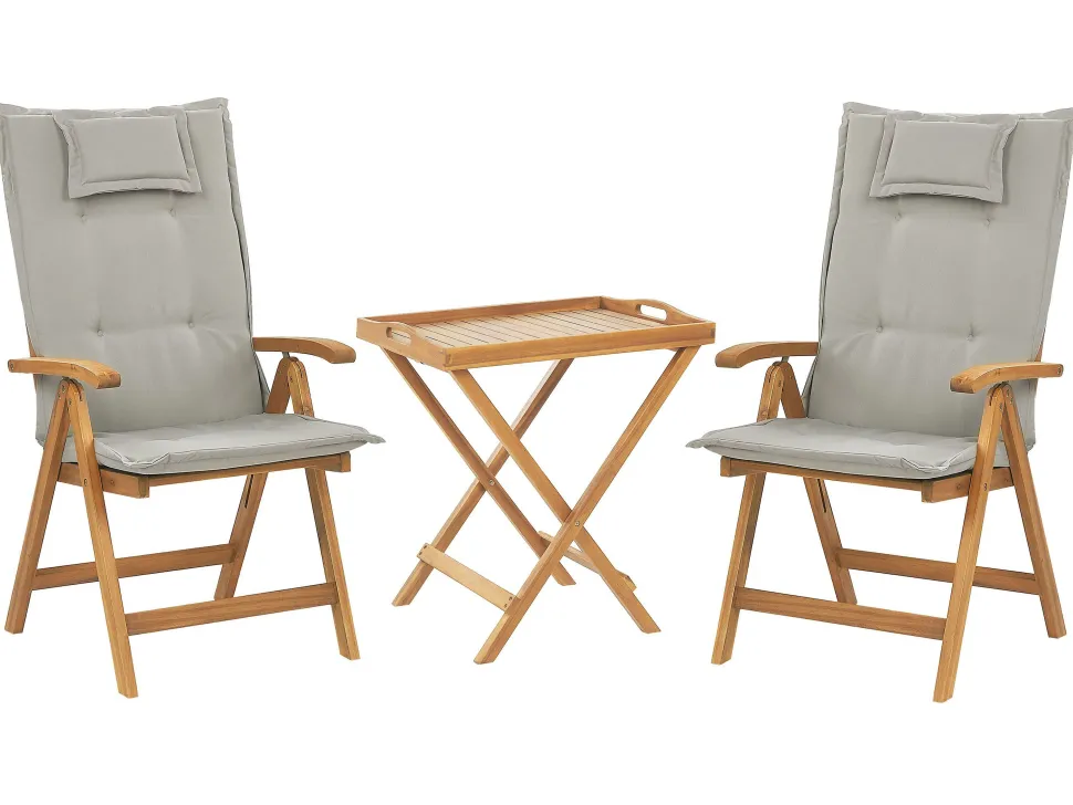 Beliani Parvekekalustesetti Akaasiapuinen Ruskeanharmailla Pehmusteilla Java Cheap