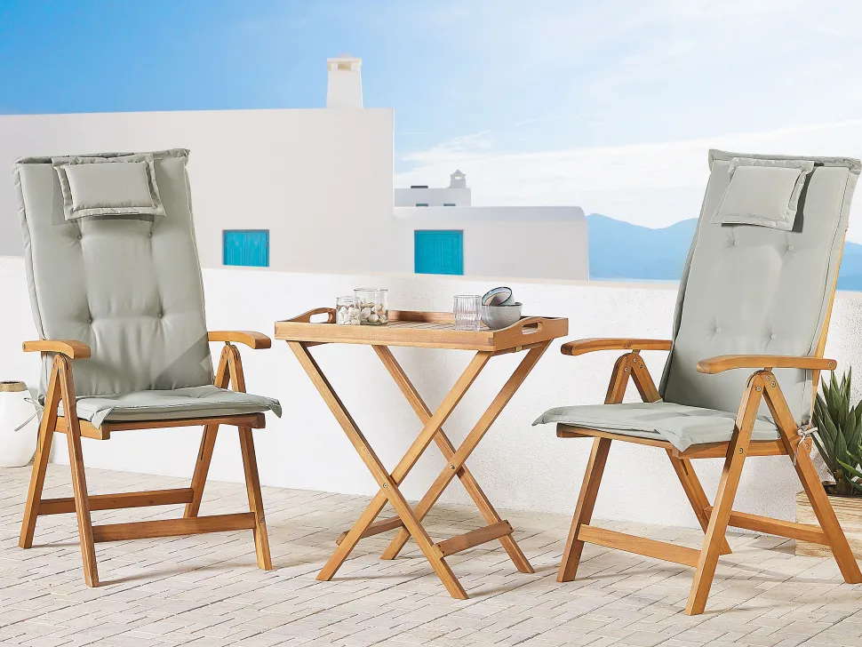 Beliani Parvekekalustesetti Akaasiapuinen Ruskeanharmailla Pehmusteilla Java Cheap