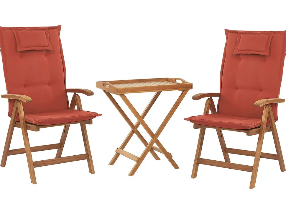 Beliani Parvekekalustesetti Akaasiapuinen Terrakotan Varisilla Pehmusteilla Java Clearance