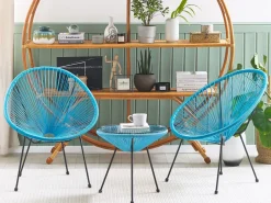 Beliani Parvekekalustesetti Rottinkinen Sininen Acapulco Ii Sale