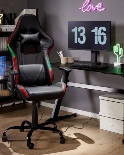 Beliani Pelituoli Keinonahka Led-Valo Musta Gleam Best Sale