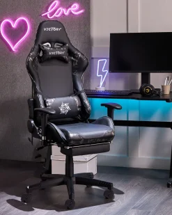 Beliani Pelituoli Keinonahka Maastokuvio Musta/Tummanharmaa Victory Cheap