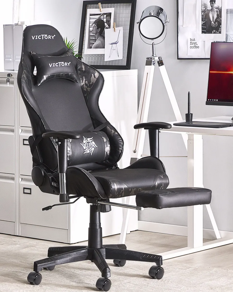 Beliani Pelituoli Keinonahka Maastokuvio Musta/Tummanharmaa Victory Cheap