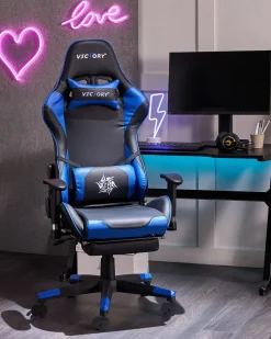 Beliani Pelituoli Keinonahka Musta/Sininen Victory Sale