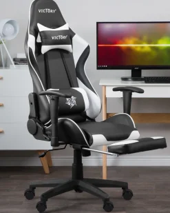 Beliani Pelituoli Keinonahka Musta/Valkoinen Victory Best Sale