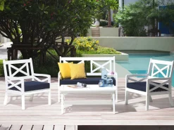 Beliani Puinen Istuinryhma Puutarhaan Sininen Baltic Best Sale