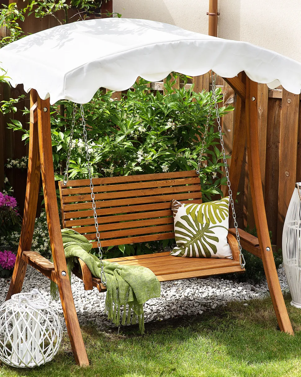 Beliani Puinen Pihakeinu Katoksella Beige Andria Best Sale