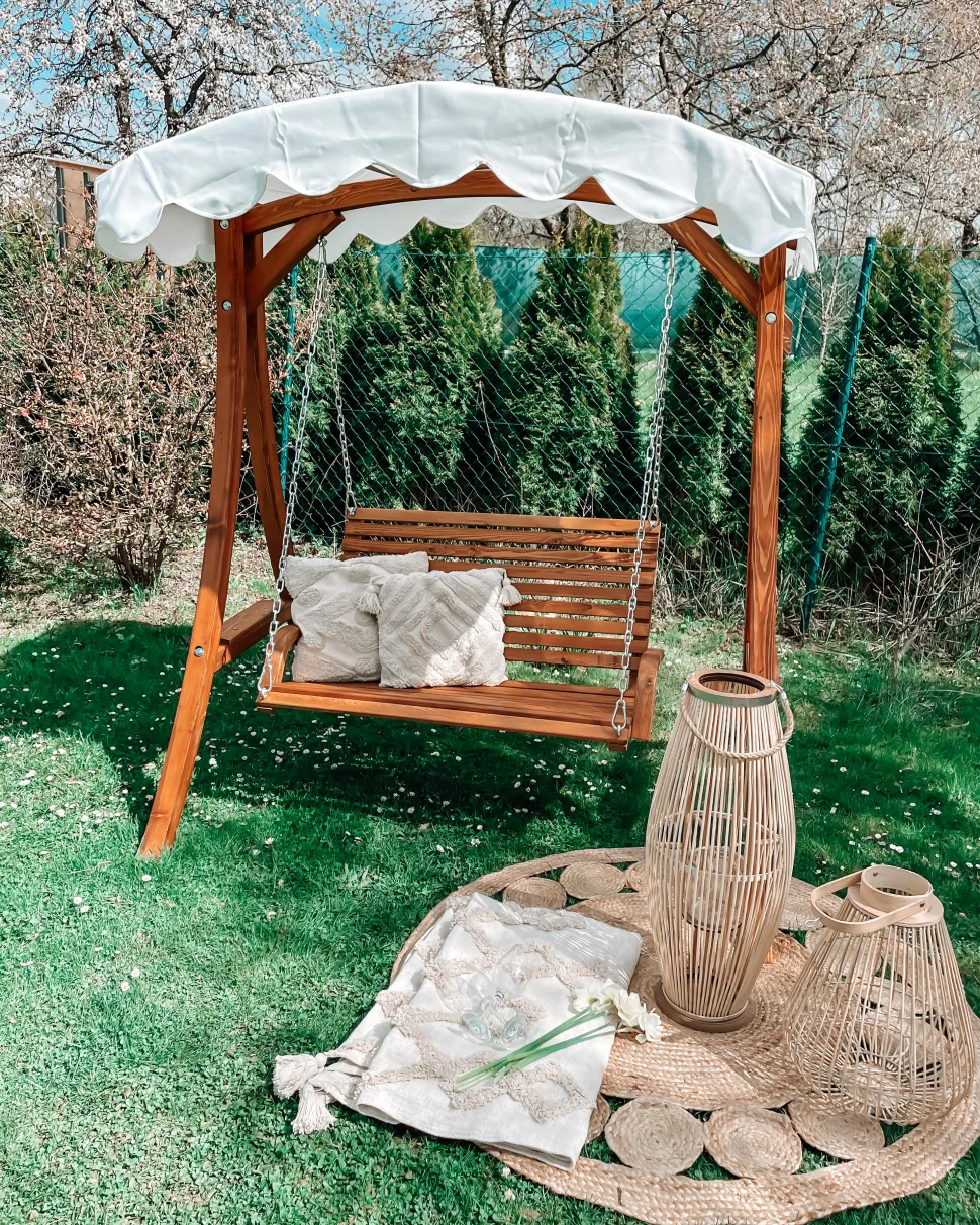 Beliani Puinen Pihakeinu Katoksella Beige Andria Best Sale