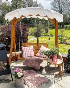 Beliani Puinen Pihakeinu Katoksella Beige Andria Best Sale