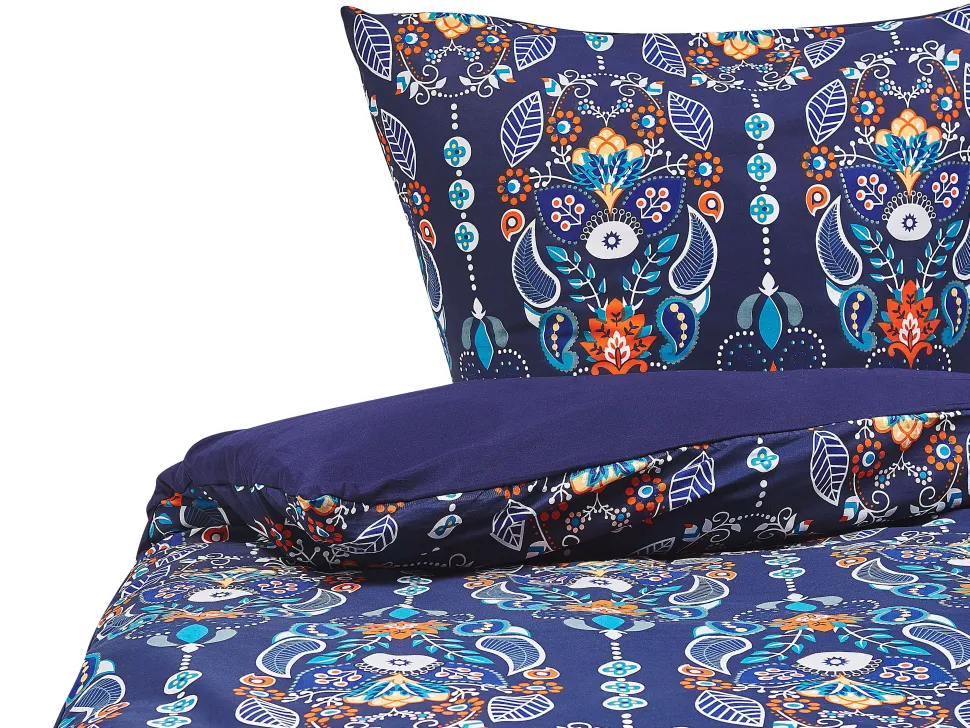 Beliani Pussilakanasetti Satiinipuuvilla Tummansininen 135 X 200 Cm Madrona Fashion