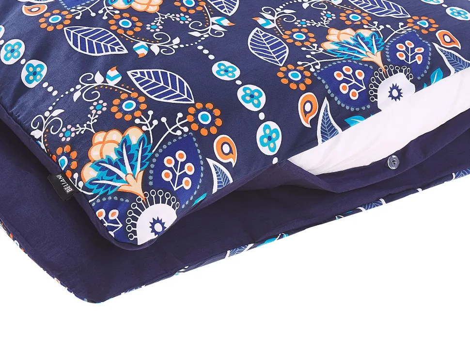 Beliani Pussilakanasetti Satiinipuuvilla Tummansininen 135 X 200 Cm Madrona Fashion