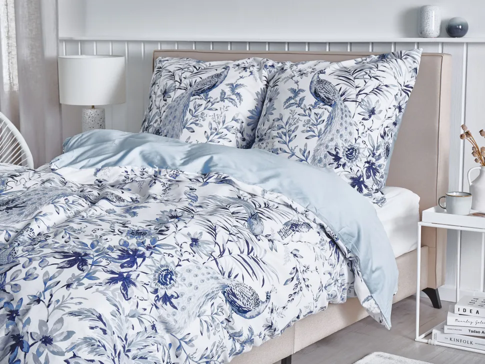 Beliani Pussilakanasetti Satiinipuuvilla Valkoinen/Sininen 155 X 220 Cm Ballard Cheap