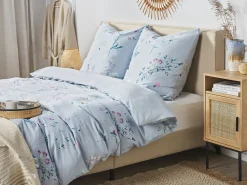 Beliani Pussilakanasetti Satiinipuuvilla Vaaleansininen 135 X 200 Evergreen New