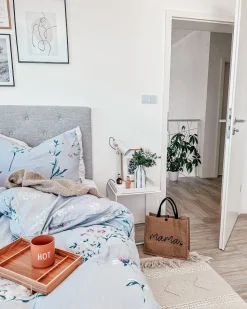 Beliani Pussilakanasetti Satiinipuuvilla Vaaleansininen 135 X 200 Evergreen New