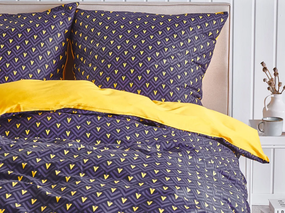 Beliani Pussilakanasetti Satiinipuuvilla Tummansininen/Keltainen 135 X 200 Cm Wallingford Shop