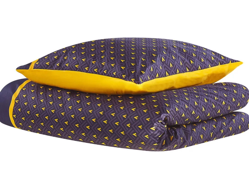 Beliani Pussilakanasetti Satiinipuuvilla Tummansininen/Keltainen 135 X 200 Cm Wallingford Shop