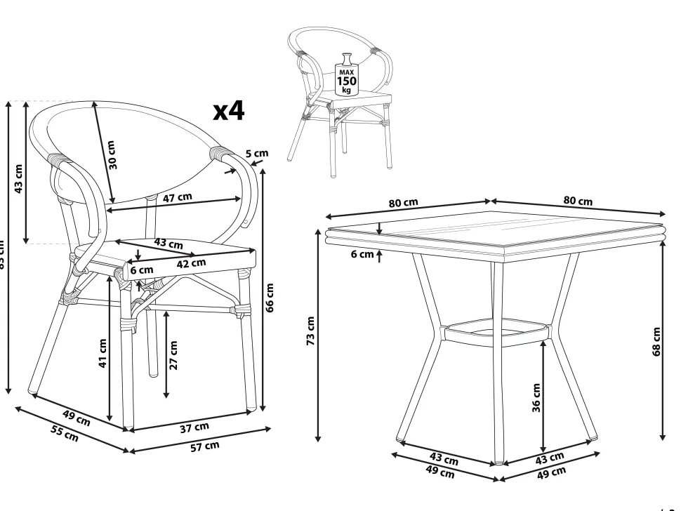 Beliani Puutarhakalustesetti 4-Istuttava Harmaa/Musta Caspri Best Sale