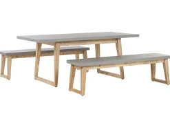 Beliani Puutarhakalustesetti Poydalla Ja 2 Penkilla Harmaa/Vaalea Puu Oria Store