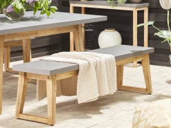 Beliani Puutarhakalustesetti Poydalla Ja 2 Penkilla Harmaa/Vaalea Puu Oria Store