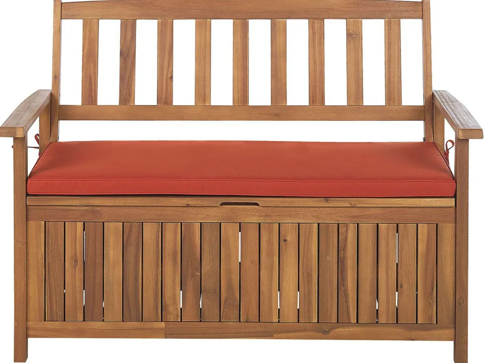 Beliani Puutarhapenkki Akasiapuu Säilytystila Punainen 120 Cm Sovana Flash Sale