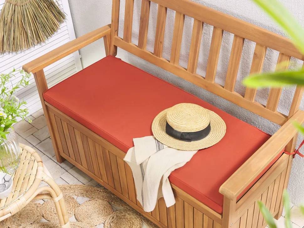 Beliani Puutarhapenkki Akasiapuu Säilytystila Punainen 120 Cm Sovana Flash Sale