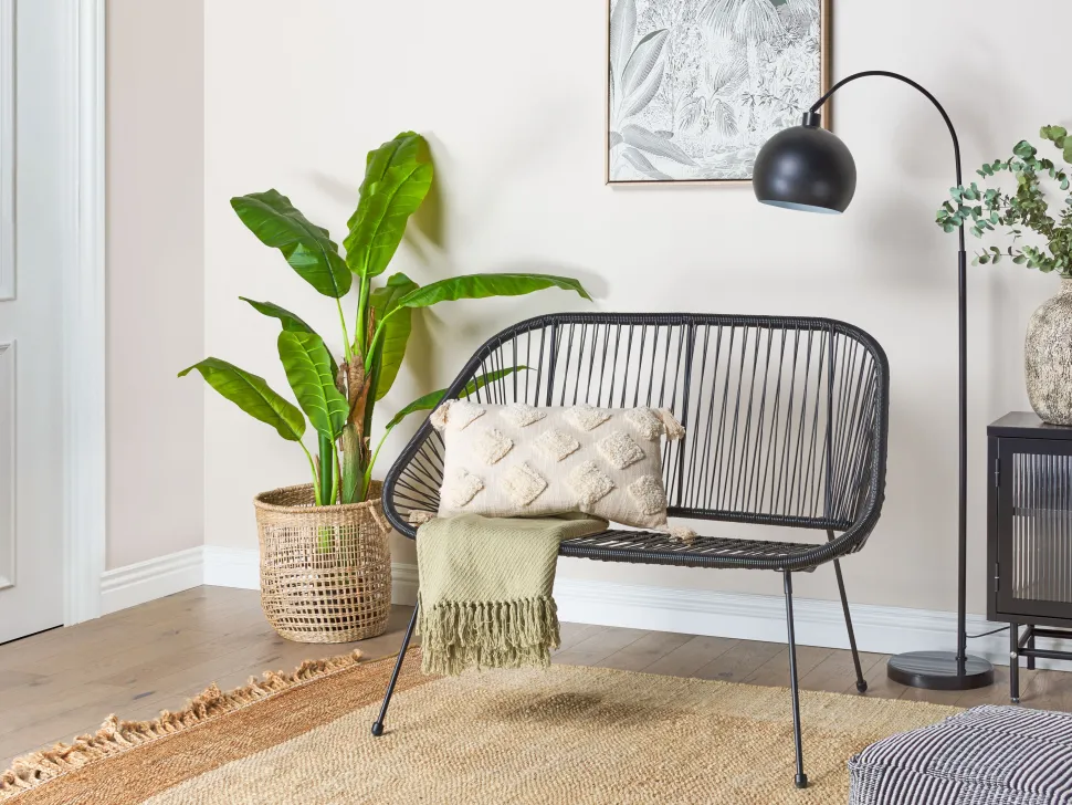 Beliani Puutarhapenkki Polyrottinki Musta 114 Cm Acapulco Cheap