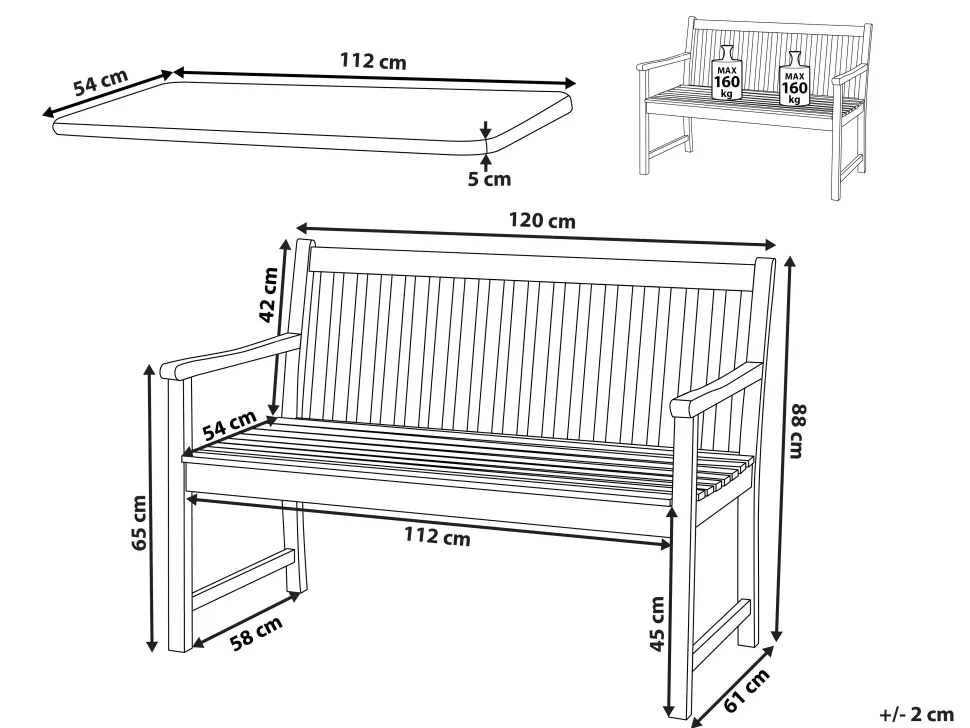 Beliani Puutarhapenkki Sertifioitu Akaasia Vaalea Puu/Ruskeanharmaa 120 Cm Vivara New