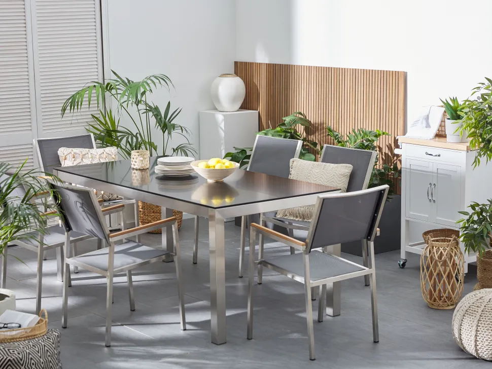 Beliani Puutarhapoyta Lasitasolla Musta 180 X 90 Cm Grosseto Best