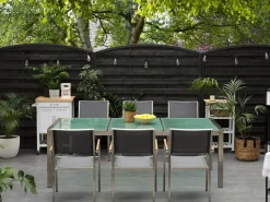 Beliani Puutarhapoyta 3-Osainen Lasitaso Kirkas 220 X 100 Cm Grosseto Cheap