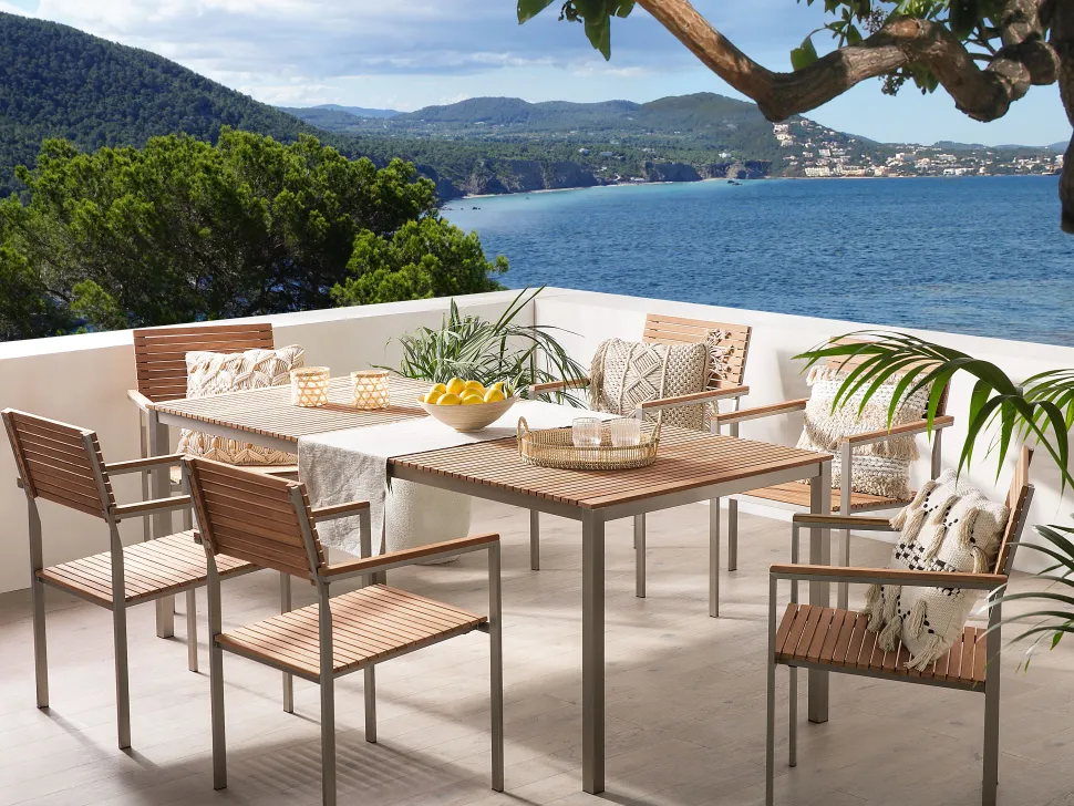 Beliani Puutarhapoyta Tiikki Vaalea Puu 200 X 90 Cm Viareggio Store