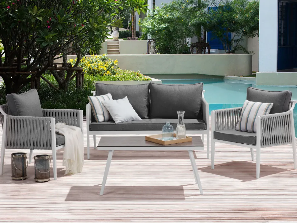 Beliani Puutarhasohvaryhma Harmaa Latina New