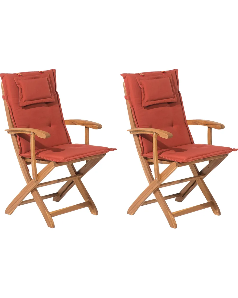 Beliani Puutarhatuoli 2 Kpl Punainen Paallinen Maui Best