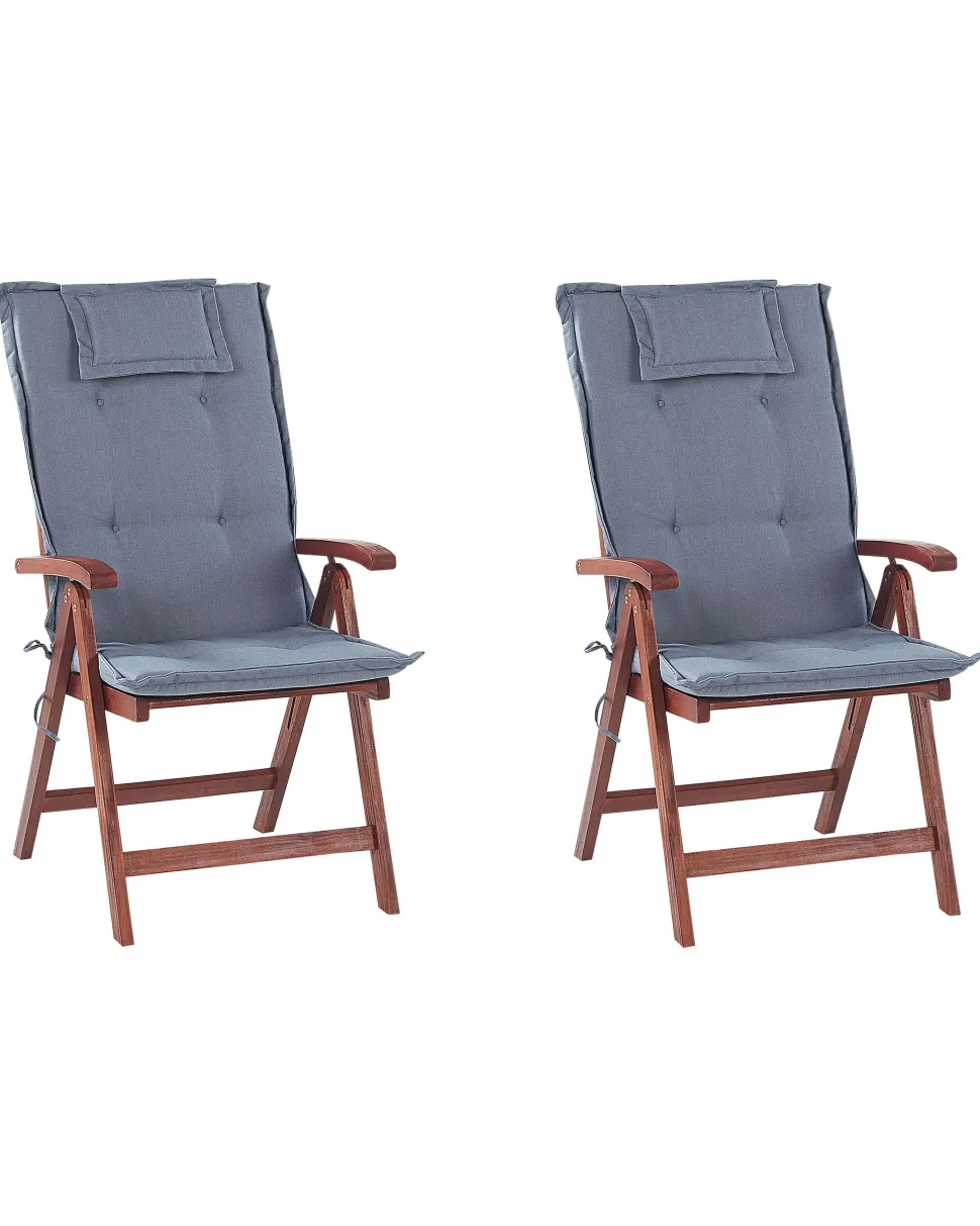 Beliani Puutarhatuoli Akasiapuu Tumma Puu/Sininen 2 Kpl Toscana Shop