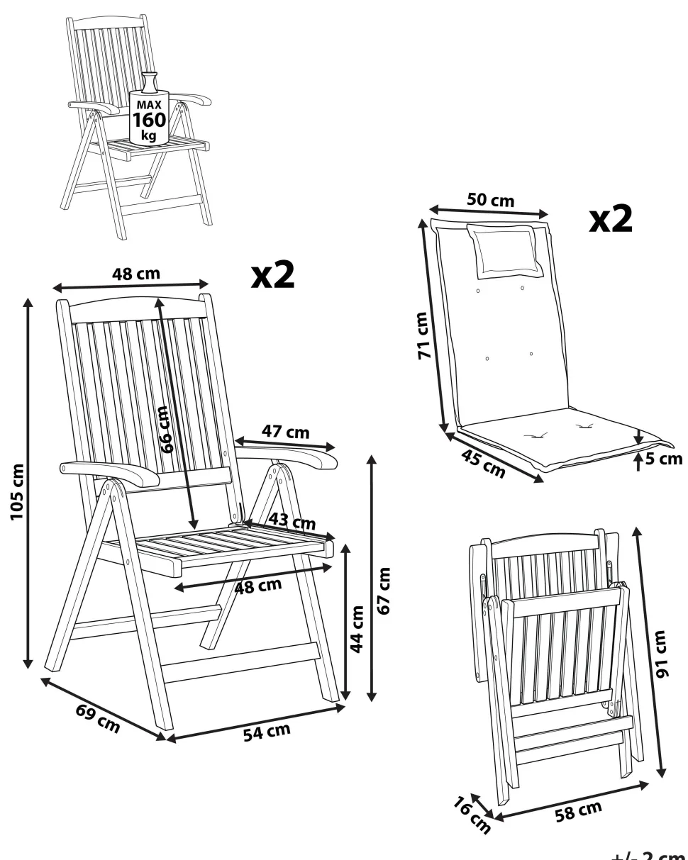 Beliani Puutarhatuoli Akasiapuu Tumma Puu/Sininen 2 Kpl Toscana Shop