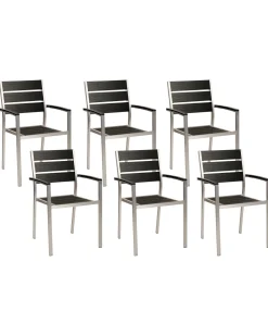 Beliani Puutarhatuoli Alumiini Musta 6 Kpl Vernio Discount