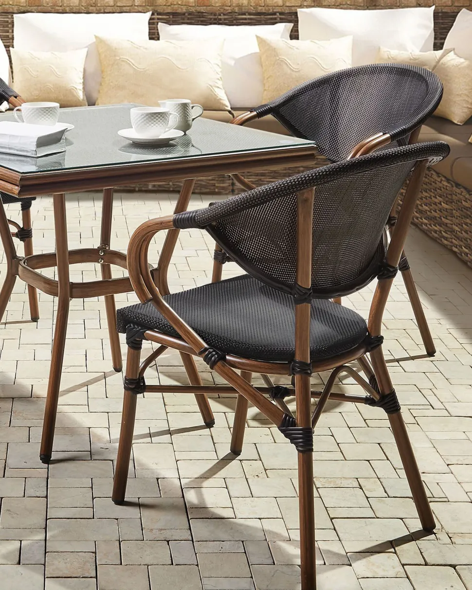 Beliani Puutarhatuoli Alumiini Tumma Puu/Musta 4 Kpl Caspri Best