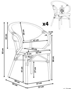 Beliani Puutarhatuoli Alumiini Tumma Puu/Musta 4 Kpl Caspri Best