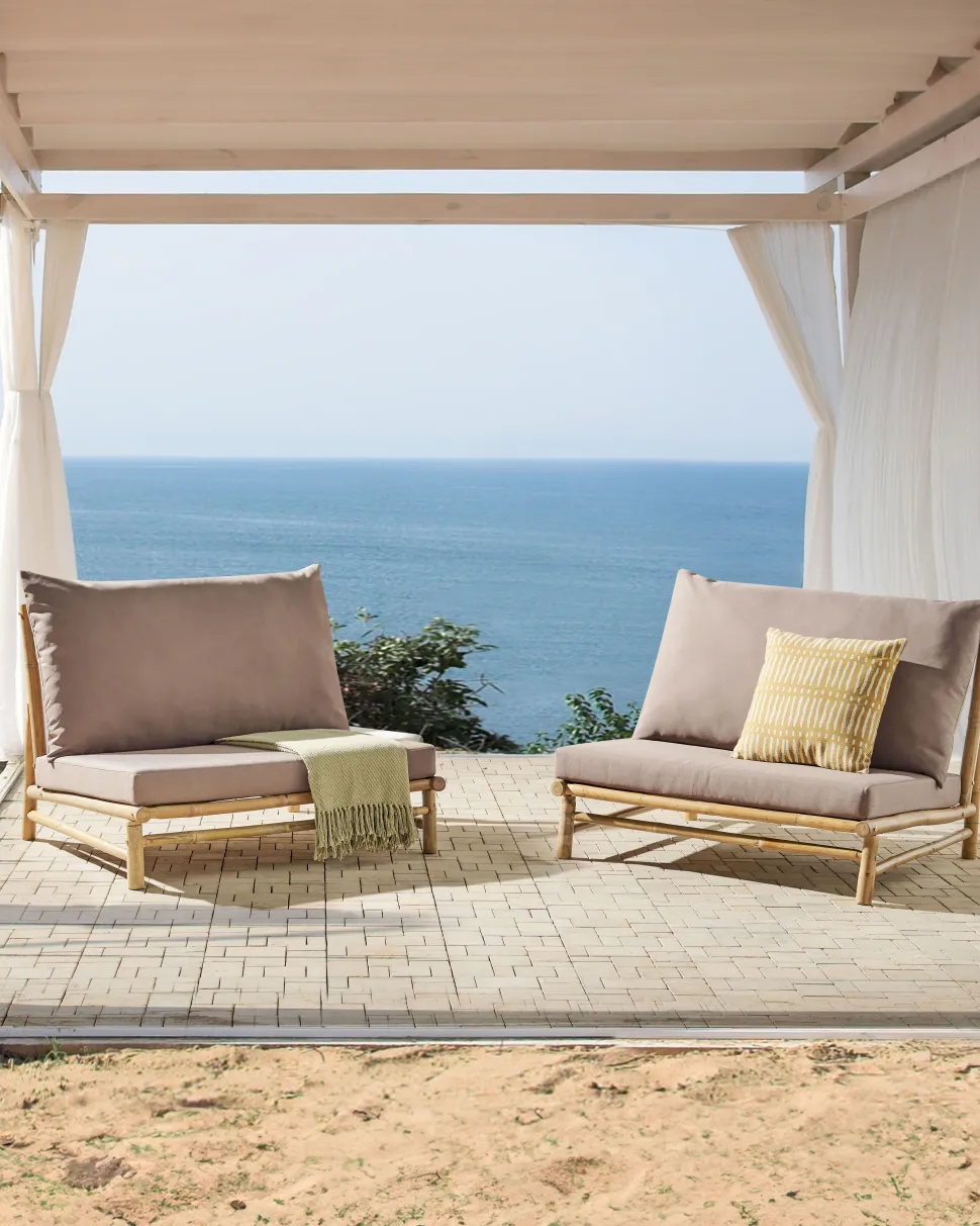 Beliani Puutarhatuoli Bambu Vaalea Puu/Ruskeanharmaa 2 Kpl Todi Sale