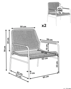 Beliani Puutarhatuoli Rottinki Luonnonvari 2 Kpl Prasimo Fashion