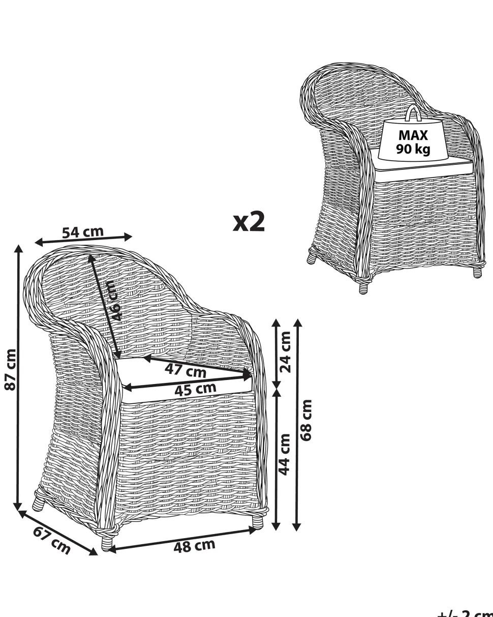 Beliani Puutarhatuoli Rottinki Luonnonvari 2 Kpl Susua Best Sale