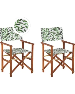 Beliani Puutarhatuoli Tumma Akasiapuu Vaihtokangas 2 Kpl Harmaa/Lehtikuvio 2 Kpl Cine Sale