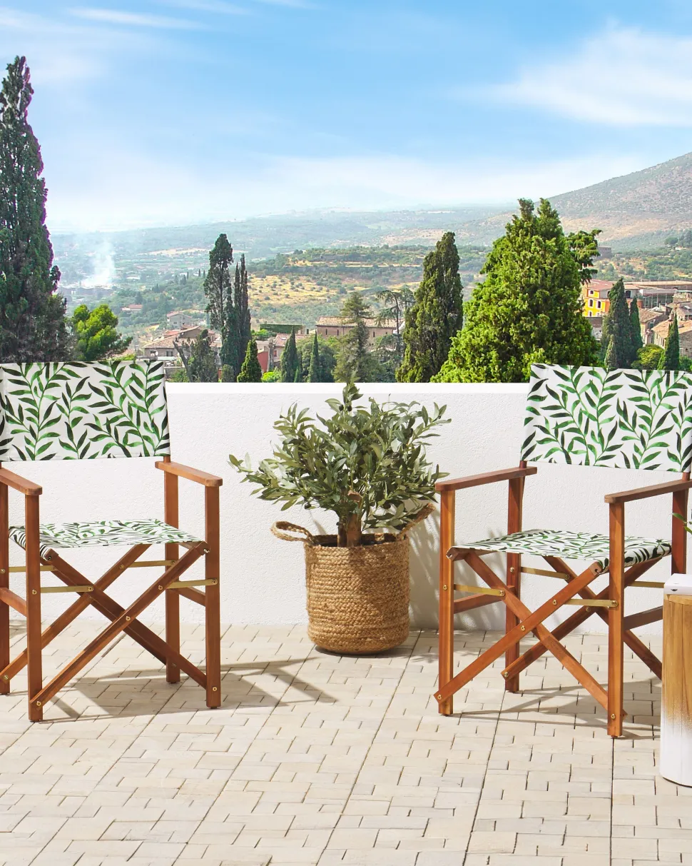 Beliani Puutarhatuoli Tumma Akasiapuu Vaihtokangas 2 Kpl Harmaa/Lehtikuvio 2 Kpl Cine Sale