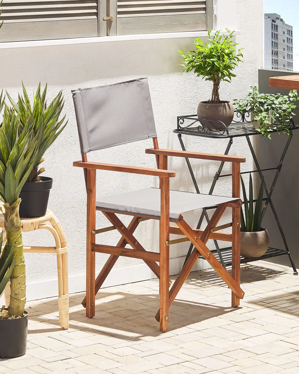 Beliani Puutarhatuoli Tumma Akasiapuu Vaihtokangas 2 Kpl Harmaa/Lehtikuvio 2 Kpl Cine Sale