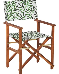 Beliani Puutarhatuoli Tumma Akasiapuu Vaihtokangas 2 Kpl Harmaa/Lehtikuvio 2 Kpl Cine Sale