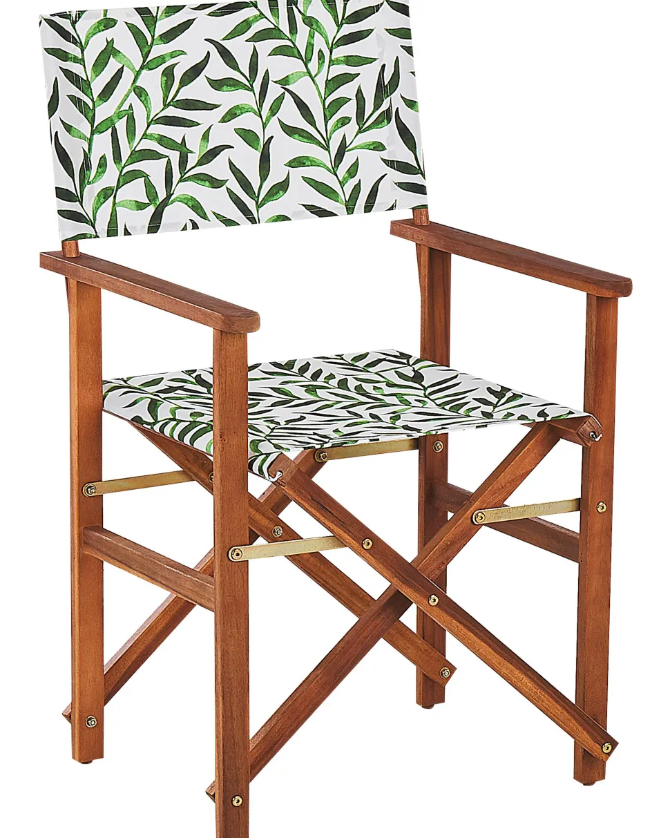 Beliani Puutarhatuoli Tumma Akasiapuu Vaihtokangas 2 Kpl Harmaa/Lehtikuvio 2 Kpl Cine Sale