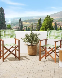 Beliani Puutarhatuoli Tumma Akasiapuu Vaihtokangas 2 Kpl Harmaa/Trooppinen Lehtikuvio 2 Kpl Cine Store