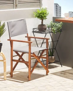 Beliani Puutarhatuoli Tumma Akasiapuu Vaihtokangas 2 Kpl Harmaa/Trooppinen Lehtikuvio 2 Kpl Cine Store