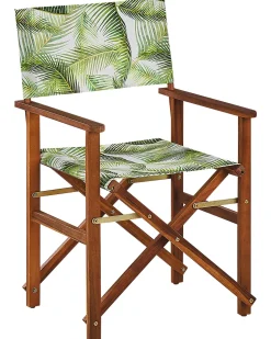 Beliani Puutarhatuoli Tumma Akasiapuu Vaihtokangas 2 Kpl Harmaa/Trooppinen Lehtikuvio 2 Kpl Cine Store