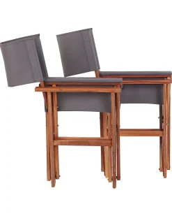 Beliani Puutarhatuoli Tumma Akasiapuu Vaihtokangas 2 Kpl Harmaa/Trooppinen Lehtikuvio 2 Kpl Cine Store